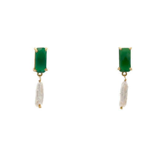 Pendientes Onice Verde Oscuro y Perla