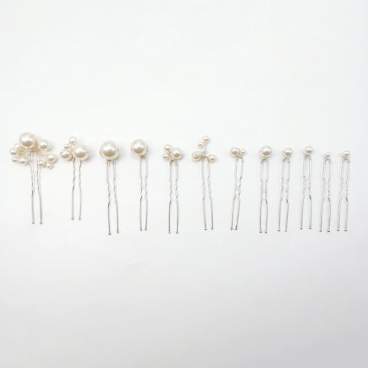 Conjunto Set Horquillas Perlas Plata