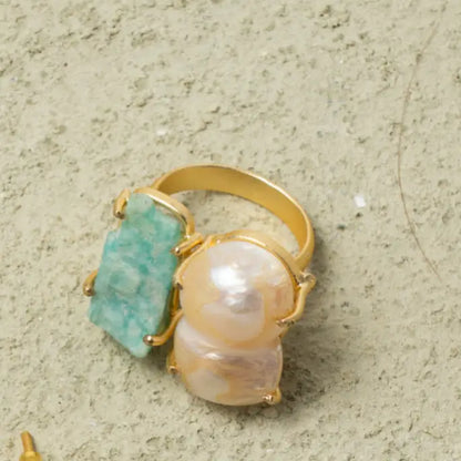 Anillo Serena Rough Verde agua amazonita y Perla