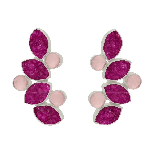 Pendientes Hali Ed. Limitada Plata Drusa y Pulida Rosas