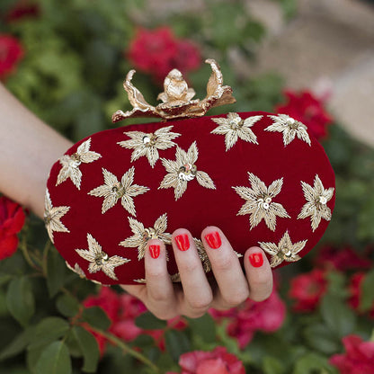 Bolso Ovalado Flor Garra Yama Rojo Burdeos