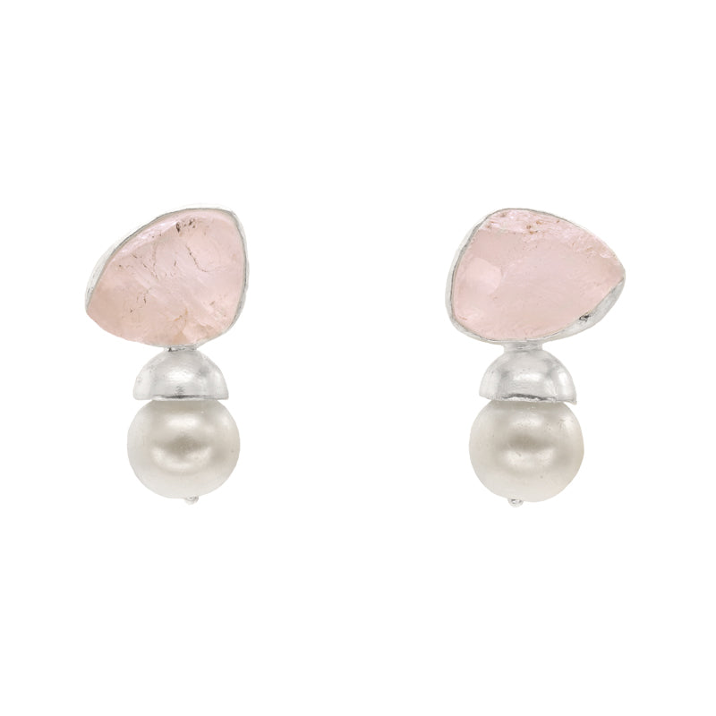 Pendientes Belli Plata Rough Rosa cuarzo