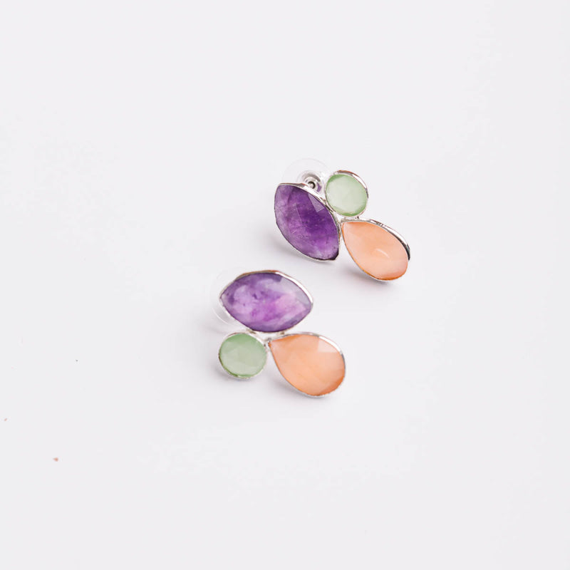 Pendientes Escila Ed. Limitada Plata Morado Amatista, Verde claro y Naranja