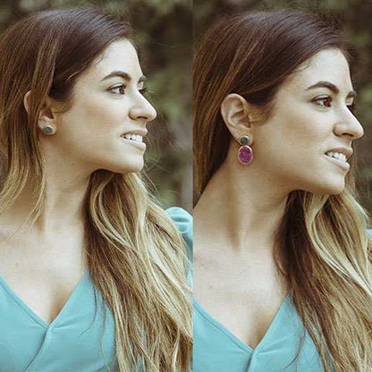 Pendientes Rupia Desmontable Fucsia y Verde