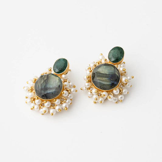Pendientes Eglé Ed. Limitada Labradorita. Verde y Perlas
